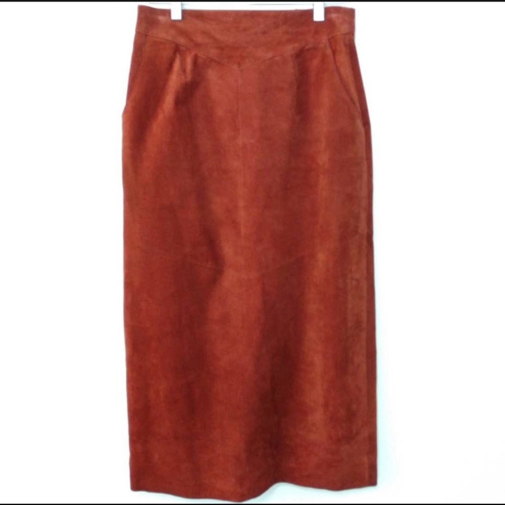 Vintage genuine leather rust midi skirt size 12